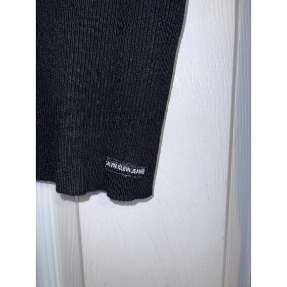 CALVIN KLEIN Women's Black Cropped Sweater Long Sleeve Pullover Ribbed - Picture 3 of 10